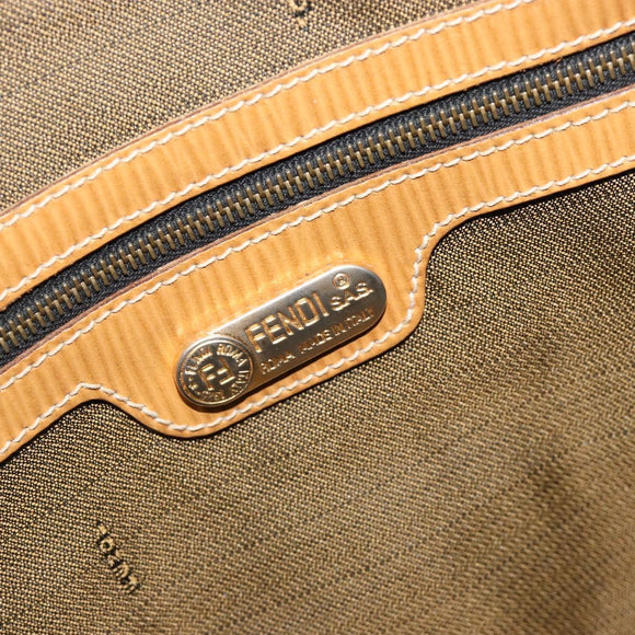 FENDI Zucca Canvas Handtas Zwart Bruin Auth 185608A