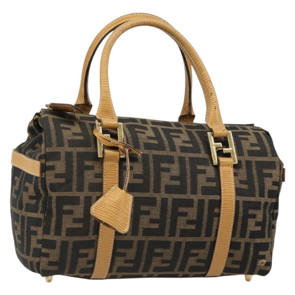 FENDI Zucca Canvas Handtas Zwart Bruin Auth 185608A