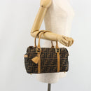 FENDI Zucca Canvas Handtas Zwart Bruin Auth 185608A-27