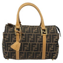 FENDI Zucca Canvas Handtas Zwart Bruin Auth 185608A-13