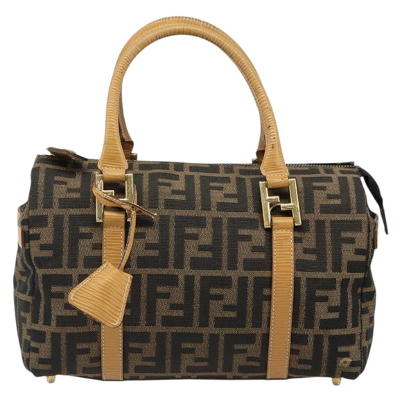 FENDI Zucca Canvas Handtas Zwart Bruin Auth 185608A