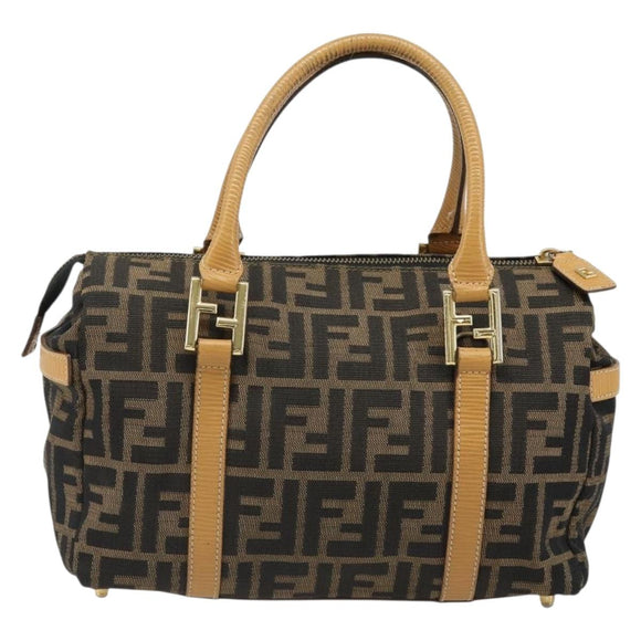 FENDI Zucca Canvas Handtas Zwart Bruin Auth 185608A