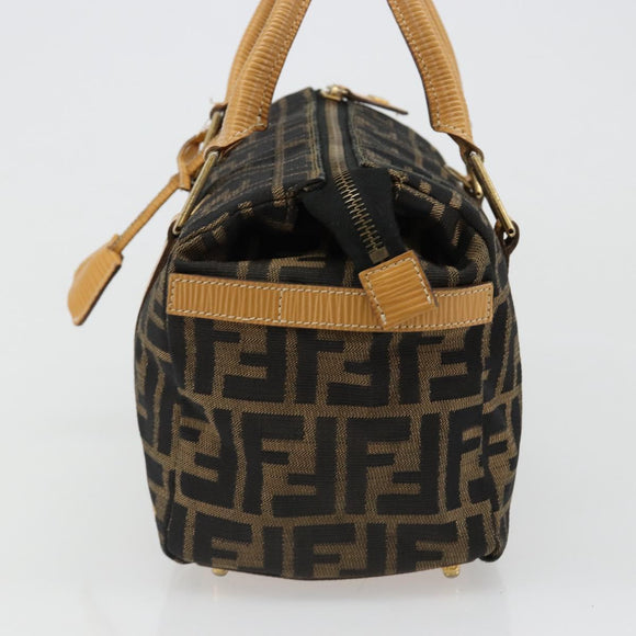FENDI Zucca Canvas Handtas Zwart Bruin Auth 185608A