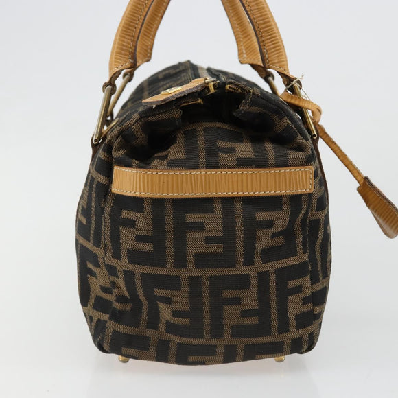 FENDI Zucca Canvas Handtas Zwart Bruin Auth 185608A