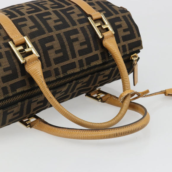 FENDI Zucca Canvas Handtas Zwart Bruin Auth 185608A