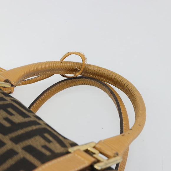 FENDI Zucca Canvas Handtas Zwart Bruin Auth 185608A