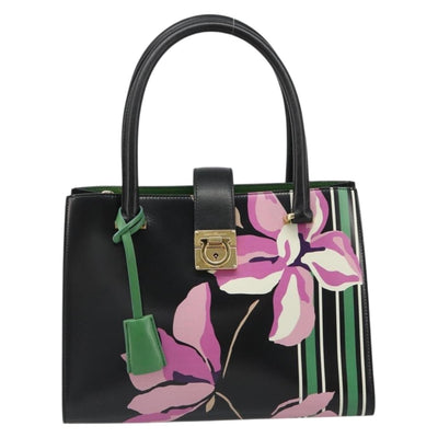 Salvatore Ferragamo Gancini Hand Bag Leather Black Gold Auth 185609A - 0