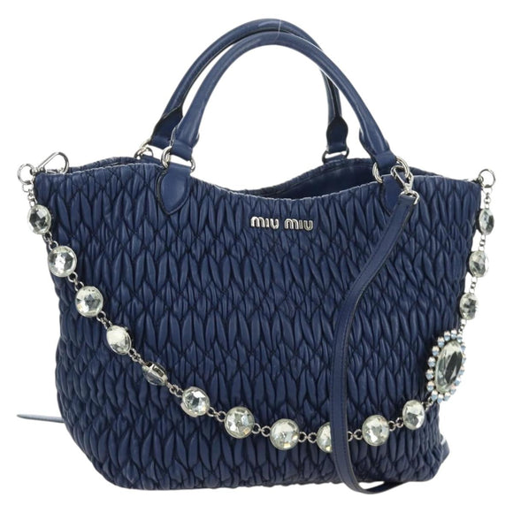 Miu Miu Nappa Crystal Matelasse Hand Bag Leather 3way Blue Silver Auth 185610SM