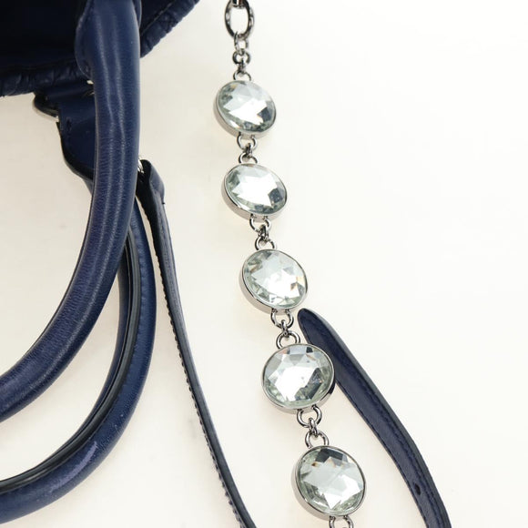 Miu Miu Nappa Crystal Matelasse Hand Bag Leather 3way Blue Silver Auth 185610SM