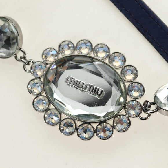 Miu Miu Nappa Crystal Matelasse Hand Bag Leather 3way Blue Silver Auth 185610SM