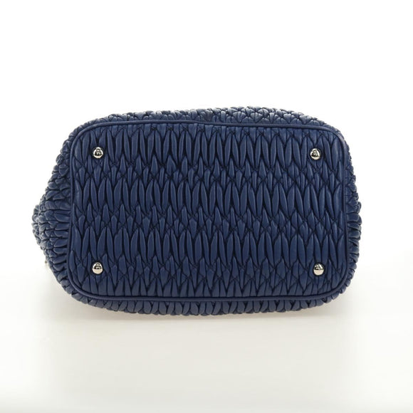 Miu Miu Nappa Crystal Matelasse Hand Bag Leather 3way Blue Silver Auth 185610SM