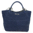 Miu Miu Nappa Crystal Matelasse Hand Bag Leather 3way Blue Silver Auth 185610SM-13