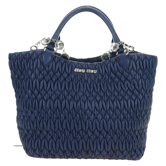 Miu Miu Nappa Crystal Matelasse Hand Bag Leather 3way Blue Silver Auth 185610SM