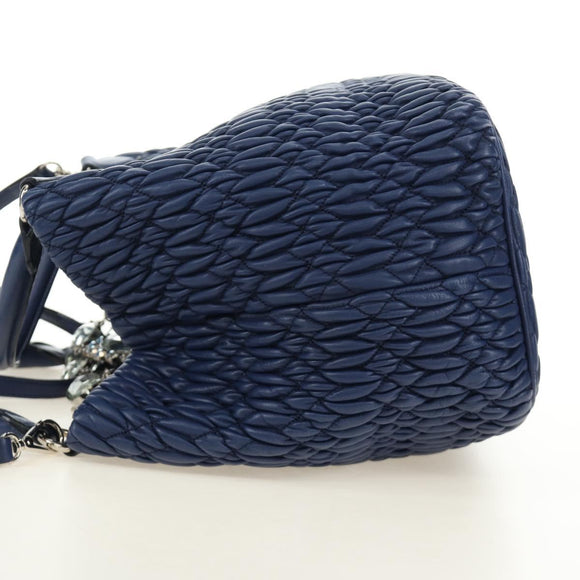 Miu Miu Nappa Crystal Matelasse Hand Bag Leather 3way Blue Silver Auth 185610SM