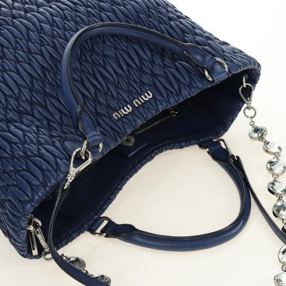 Miu Miu Nappa Crystal Matelasse Hand Bag Leather 3way Blue Silver Auth 185610SM