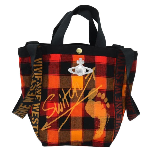 Vivienne Westwood Tote Bag Canvas Orange Gold Auth 185611A