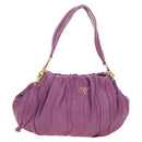 PRADA Shoulder Bag Leather 2way Purple Gold Auth 185613M-1