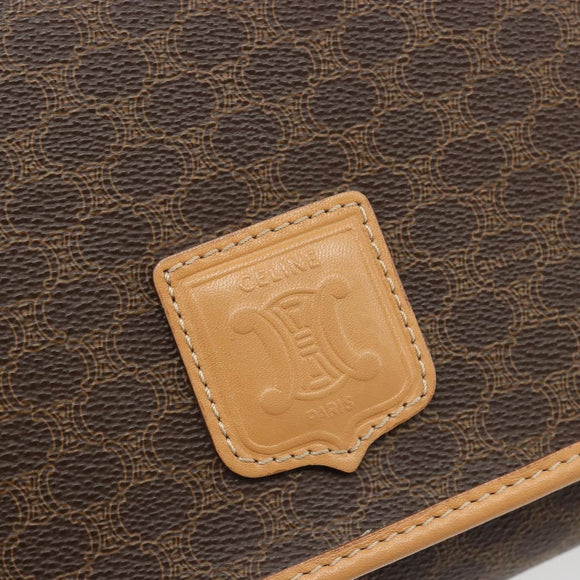 CELINE Macadam Canvas Shoulder Bag PVC Leather Brown Gold Auth 185615A