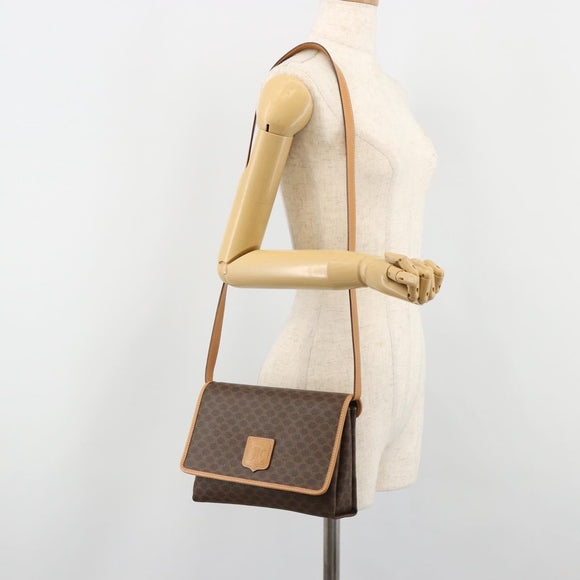CELINE Macadam Canvas Shoulder Bag PVC Leather Brown Gold Auth 185615A