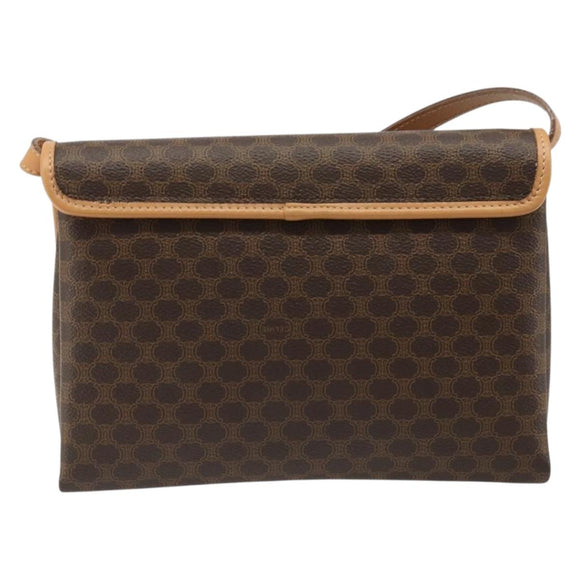 CELINE Macadam Canvas Shoulder Bag PVC Leather Brown Gold Auth 185615A