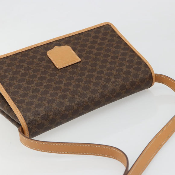 CELINE Macadam Canvas Shoulder Bag PVC Leather Brown Gold Auth 185615A