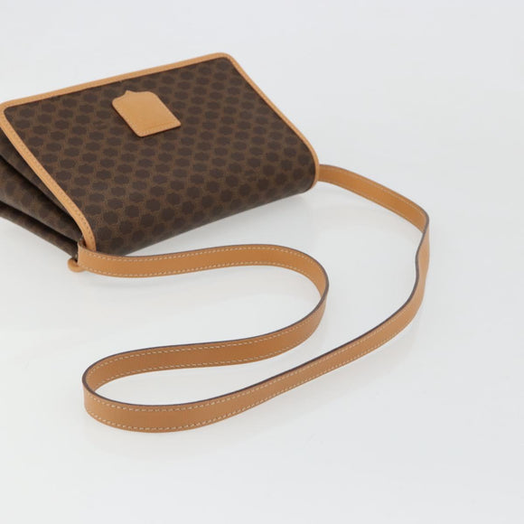 CELINE Macadam Canvas Shoulder Bag PVC Leather Brown Gold Auth 185615A
