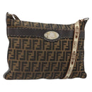 FENDI Zucca Canvas Shoulder Bag Black Brown Auth 185617A-1