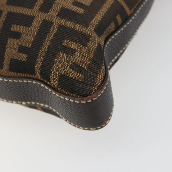 FENDI Zucca Canvas Shoulder Bag Black Brown Auth 185617A