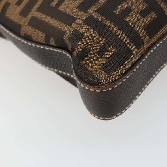 FENDI Zucca Canvas Shoulder Bag Black Brown Auth 185617A