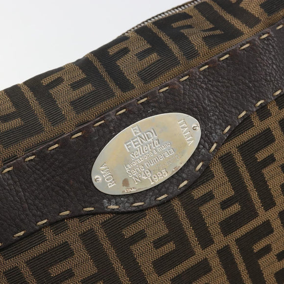 FENDI Zucca Canvas Shoulder Bag Black Brown Auth 185617A