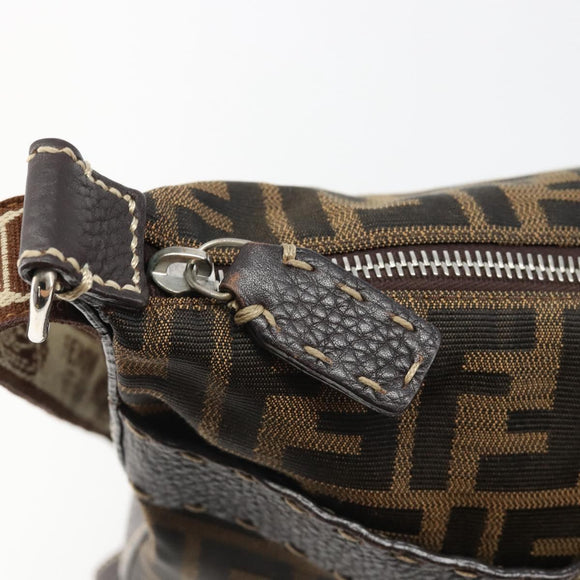 FENDI Zucca Canvas Shoulder Bag Black Brown Auth 185617A