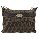 FENDI Zucca Canvas Shoulder Bag Black Brown Auth 185617A-13