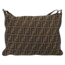 FENDI Zucca Canvas Shoulder Bag Black Brown Auth 185617A-2