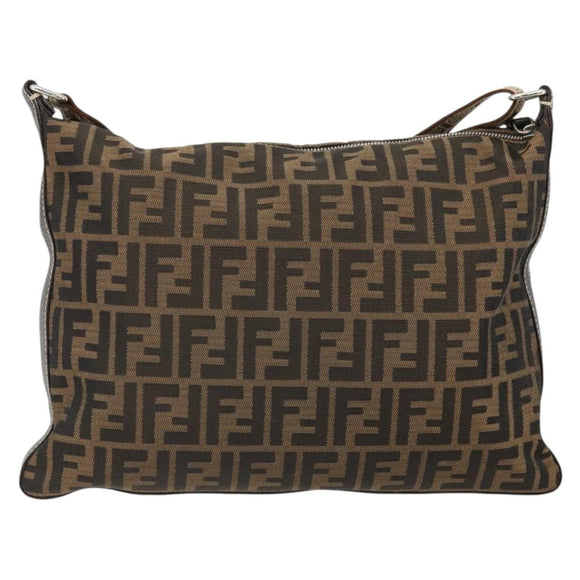 FENDI Zucca Canvas Shoulder Bag Black Brown Auth 185617A