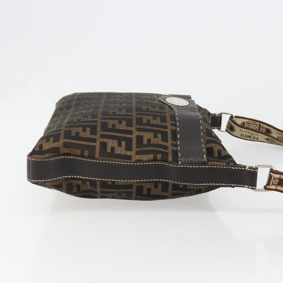 FENDI Zucca Canvas Shoulder Bag Black Brown Auth 185617A