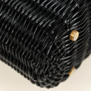 Salvatore Ferragamo Gancini Straw Hand Bag Rattan Black Gold Auth 185618V-10