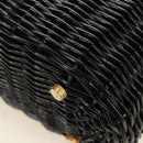 Salvatore Ferragamo Gancini Straw Hand Bag Rattan Black Gold Auth 185618V-11