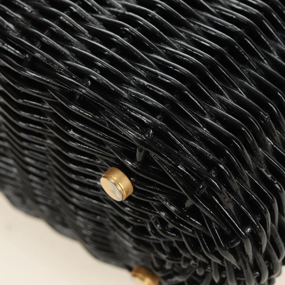 Salvatore Ferragamo Gancini Straw Hand Bag Rattan Black Gold Auth 185618V
