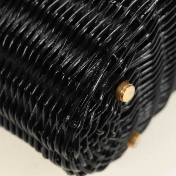 Salvatore Ferragamo Gancini Straw Hand Bag Rattan Black Gold Auth 185618V