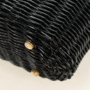 Salvatore Ferragamo Gancini Straw Hand Bag Rattan Black Gold Auth 185618V-13