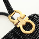 Salvatore Ferragamo Gancini Straw Hand Bag Rattan Black Gold Auth 185618V-14