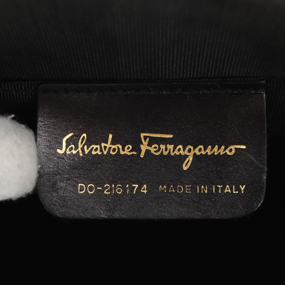 Salvatore Ferragamo Gancini Straw Hand Bag Rattan Black Gold Auth 185618V