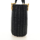 Salvatore Ferragamo Gancini Straw Hand Bag Rattan Black Gold Auth 185618V-4