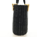 Salvatore Ferragamo Gancini Straw Hand Bag Rattan Black Gold Auth 185618V-5