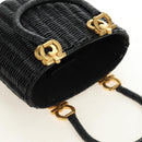 Salvatore Ferragamo Gancini Straw Hand Bag Rattan Black Gold Auth 185618V-6