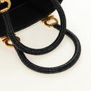 Salvatore Ferragamo Gancini Straw Hand Bag Rattan Black Gold Auth 185618V-7