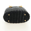 Salvatore Ferragamo Gancini Straw Hand Bag Rattan Black Gold Auth 185618V-9