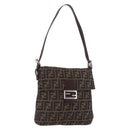 FENDI Zucca Canvas Mamma Baguette Shoulder Bag Black Brown Auth 185621A-1