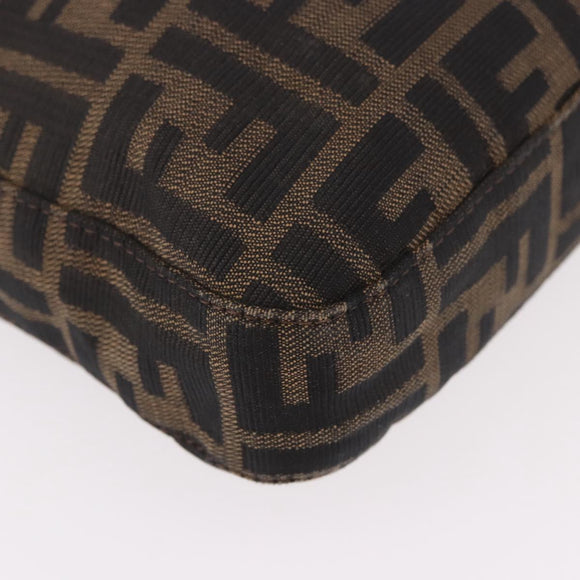 FENDI Zucca Canvas Mamma Baguette Shoulder Bag Black Brown Auth 185621A