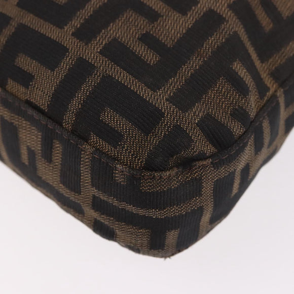 FENDI Zucca Canvas Mamma Baguette Shoulder Bag Black Brown Auth 185621A